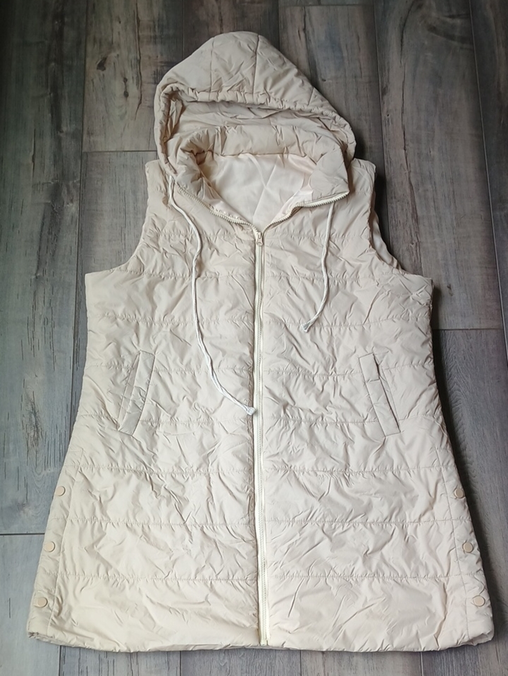 Women's Cream Hooded Quilted Puffer Vest